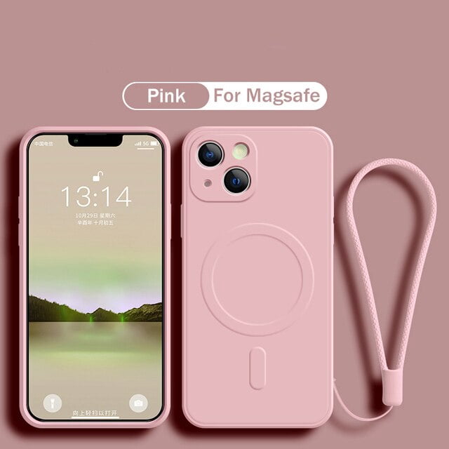 Funda magnética de silicona para iPhone 14 Pro, carcasa Original de lujo con correa, Magsafe, 13, 12 Mini, 11, X, XR, Xs, Max, 7, 8 Plus Fivean unisex