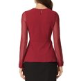 thumbnail image 3 of INSPIRE CHIC Women's Mesh Sheer Long Sleeve Blouse Round Neck Belted Work Peplum Top XL Red, 3 of 6