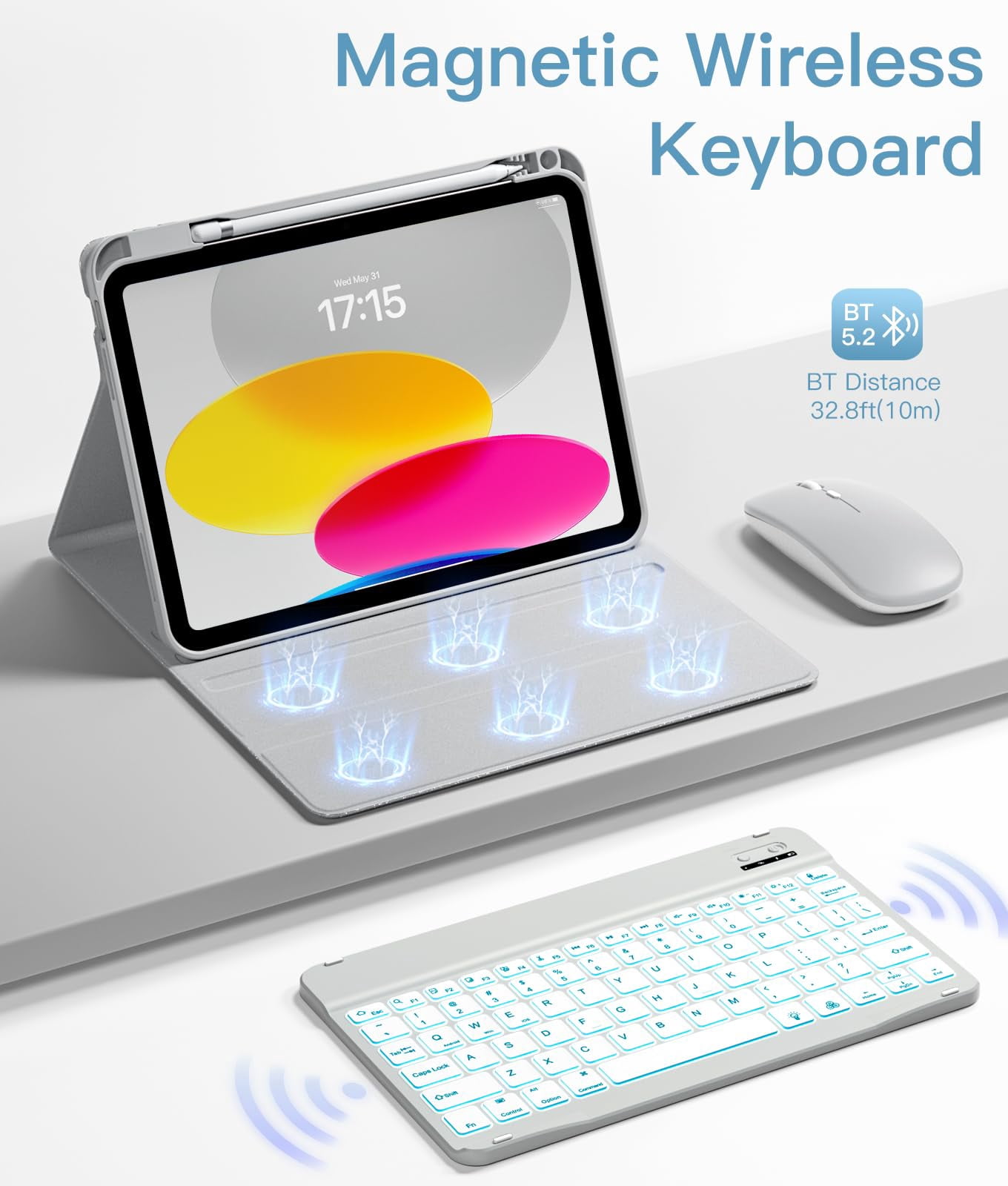 GEAK for iPad A16 11th 10th Generation Case with Keyboard Mouse, 7 Colors Backlit Detachable Keyboard Glittering Case for Apple iPad 11th Gen 11 inch 2025 & 10th Gen 10.9 inch 2022