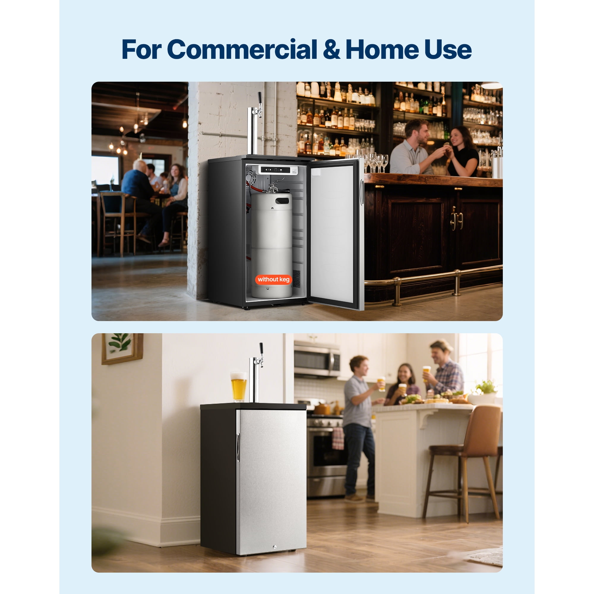 KFFKFF Single Tap Beer Kegerator, Draft Beer Dispenser for D System, Refrigerator with Shelves, Fits 1 Sixth Keg, Includes 2.5lbs CO2 Tank, 92L Capacity