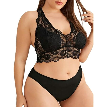 

KVMeteor Women s Plus Size Sexy See Through Lace Underwear Bra