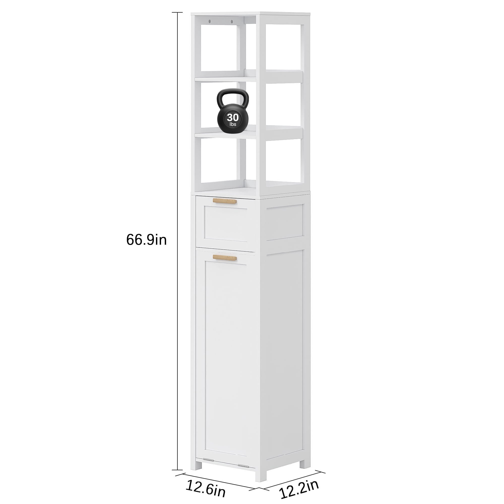 VECELO 66.9 Inch Tall Tilt Out Laundry Hamper Cabinet with Adjustable Shelves for Bathroom, Storage Organizer with Removable Laundry Basket for Laundry Room