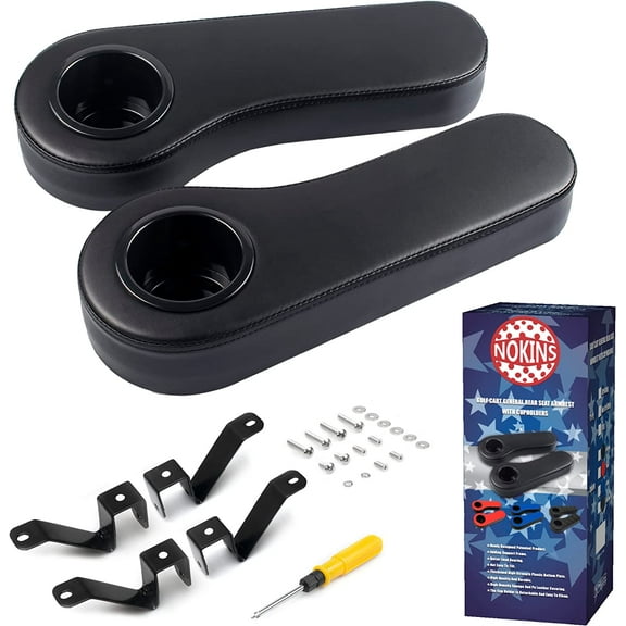 NOKINS Golf Cart Armrest with Cup Holder, Add Conjoined Support, Sturdy Without Tilting, No Drilling, for Club Car EzGo Yamaha Rear Seat Kit