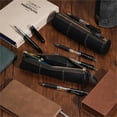 thumbnail image 6 of ABPETE Genuine Leather Pencil Case, Full-Grain Cowhide Leather Pouch, Small Pencil Pouch for Men, Vintage Pen Bag for Adults, Stationery Organizer Case for Work & Travel-Cylinder-Black, 6 of 8