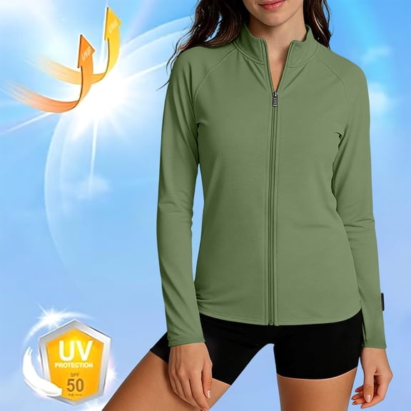 Women's Sun Protection Jacket Slim Fitting Full Zip up Stand Collar Long Sleeve Athletic Outerwear for Workout Daily Activities Green XXL