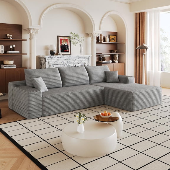 Cloud Sectional Couch 107-Inch with L-Shape Chaise and Deep Seat, Modular Sofa and Corner Couch for Living Room Bedroom, No Assembly Required, Gray