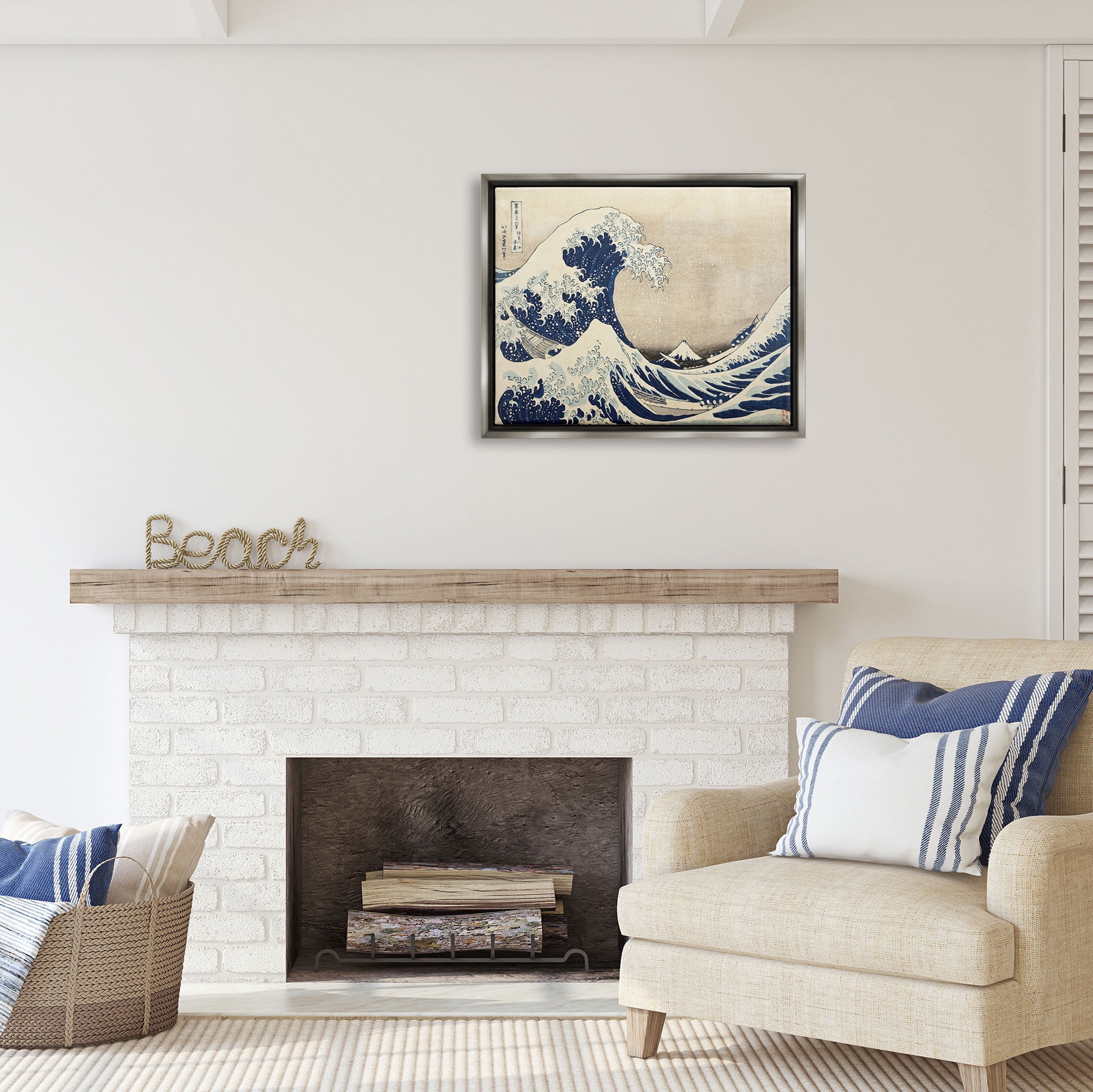 Stupell Industries Classic Tsunami Wave Nature Painting Gray Floater Framed Art Print Wall Art, 31 x 25