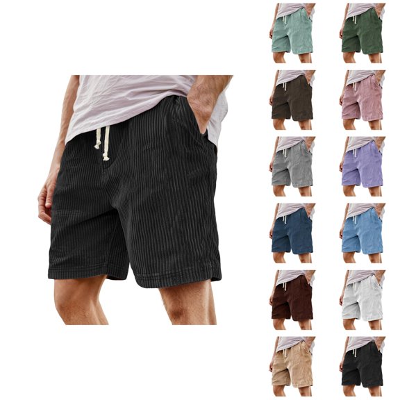 Corduroy Shorts for Men Summer Casual Elastic Waist Wide Straight Leg Loose Lounge Shorts with Pockets