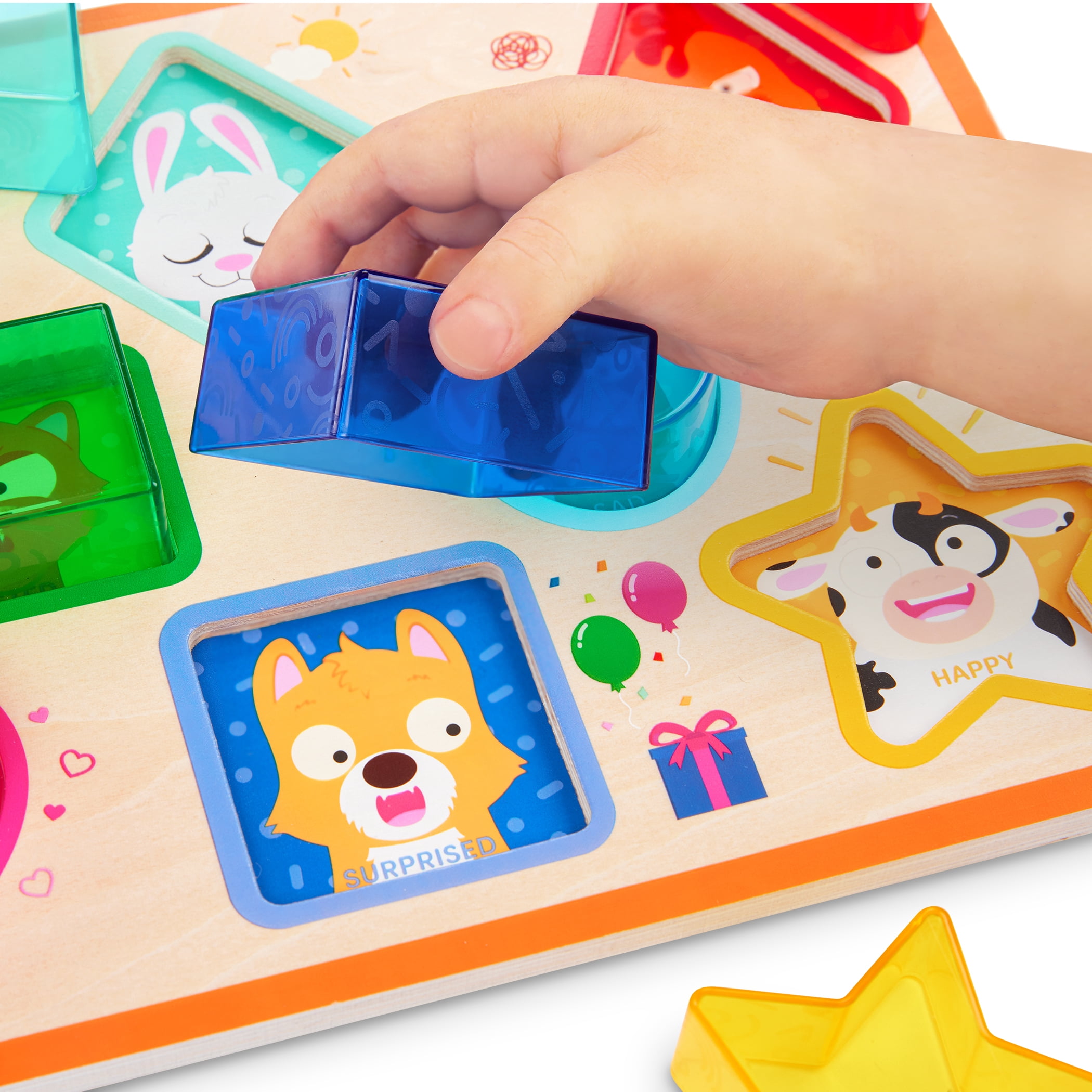 Battat Puzzle Pals Duo Wooden Colors, Shapes, and Feelings Puzzles Set for 18 Months +