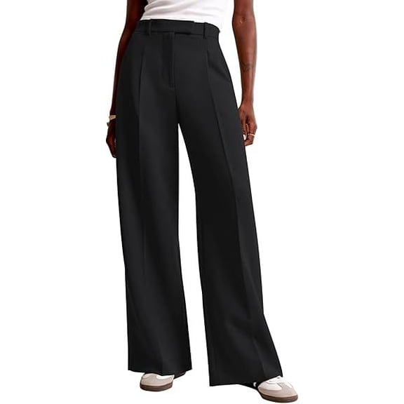 Wide Leg Pants for Women High Waisted Crepe Pleated Pants Casual Comfy Work Pants Stretchy Lounge Pants with Pockets