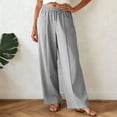 thumbnail image 6 of larppty Linen Pants Women Summer Elastic Waist Drawstring Straight Leg Pants Flowy Beach Vacation Lounge Trousers with Pocket (Light Gray, XL), 6 of 9