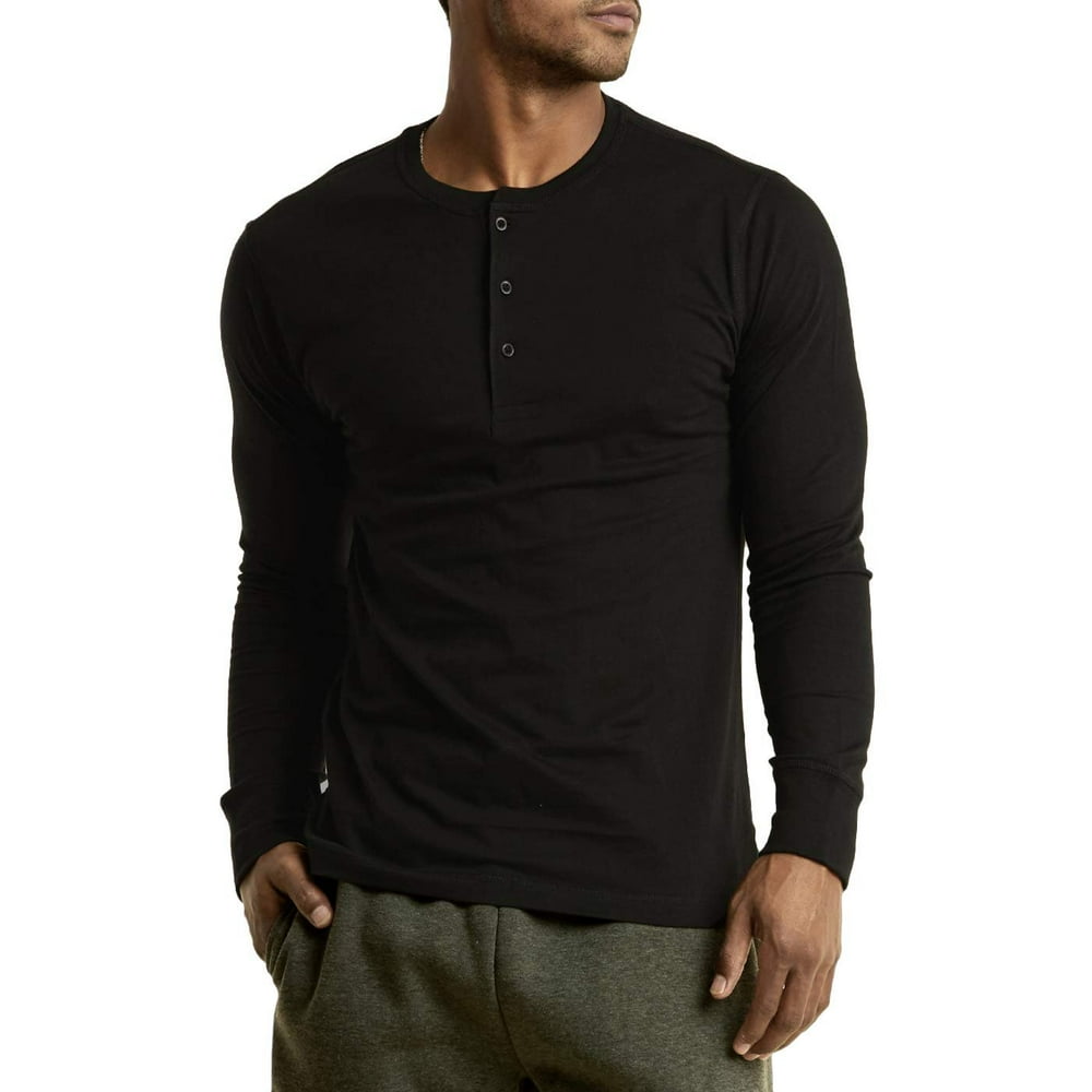 DailyWear DailyWear Mens Cotton Casual Long Sleeve Henley T Shirt (Black, Large)