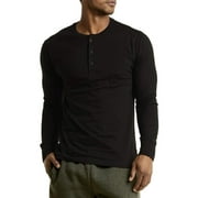 DailyWear Mens Cotton Casual Long Sleeve Henley T Shirt Black, Large