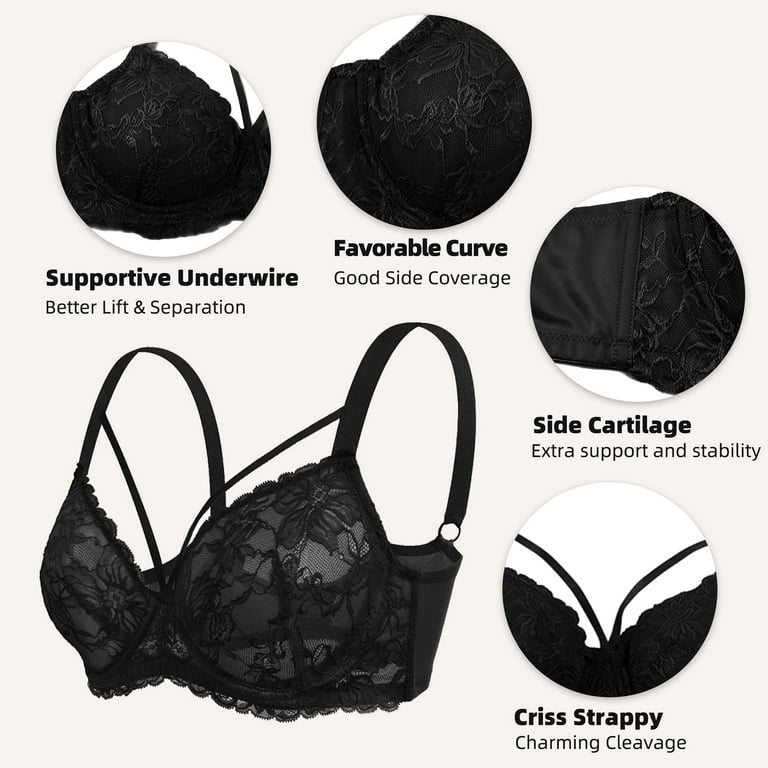 HSIA Womens Plus Size Sexy Bras Full Coverage Mesh Unlined Minimizer Bras  Black 38I 