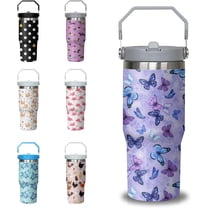 30 oz Purple Butterfly Tumbler with Handle and Filp Straw, Stainless Steel Cup with Lid and Straw, Travel Coffee Mug Insulated Water Bottle,Christmas Birthday Mothers Day Gifts for Women Animal Lovers
