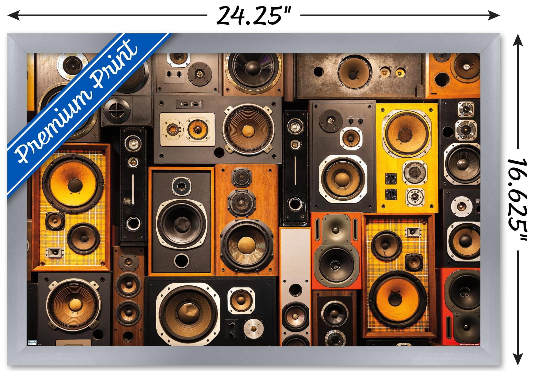 Retro Speaker Wall Wall Poster, 14.725" x 22.375" Framed