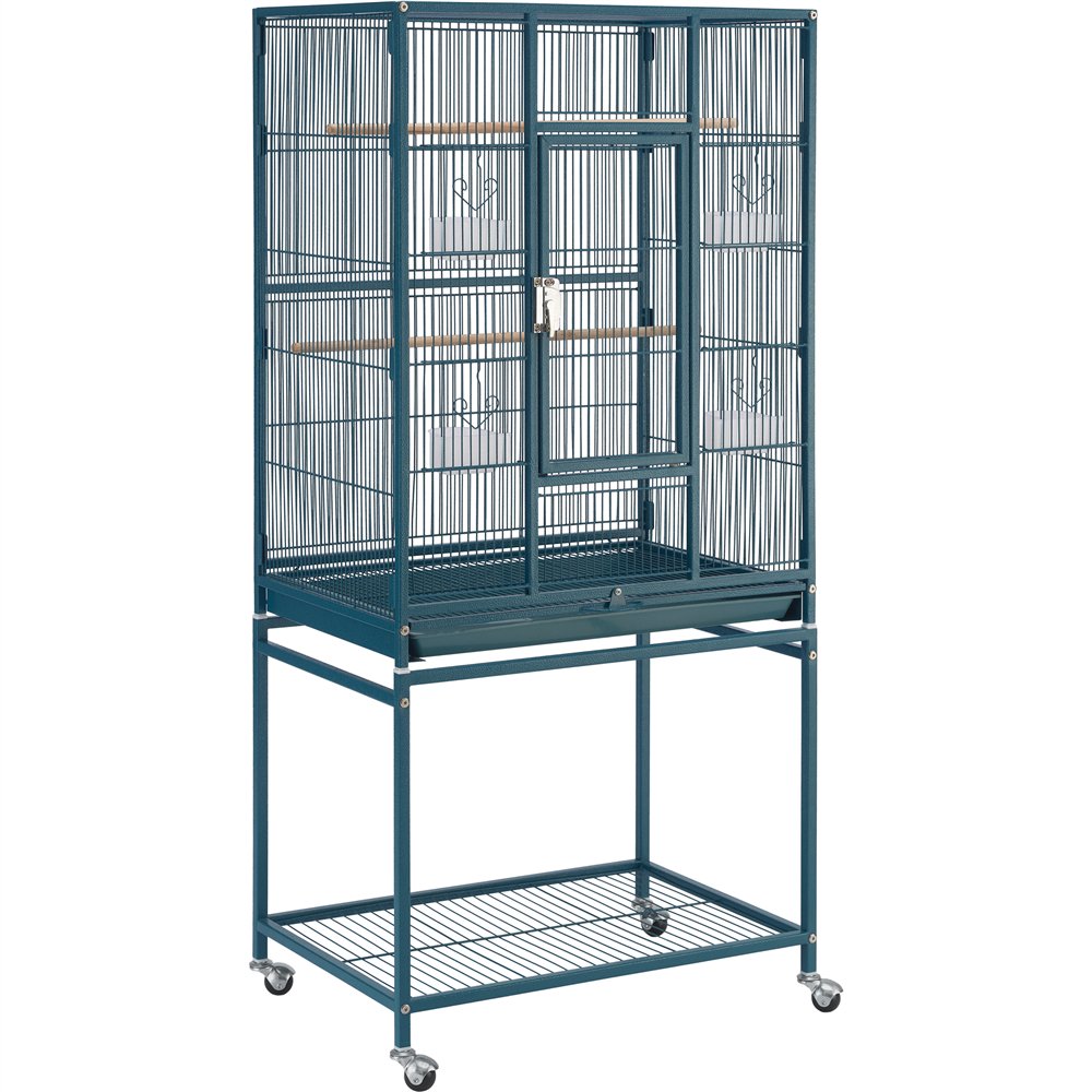 Easyfashion 54"H Large Rolling Metal Pet Cage for Birds or Small Animal, Navy Blue