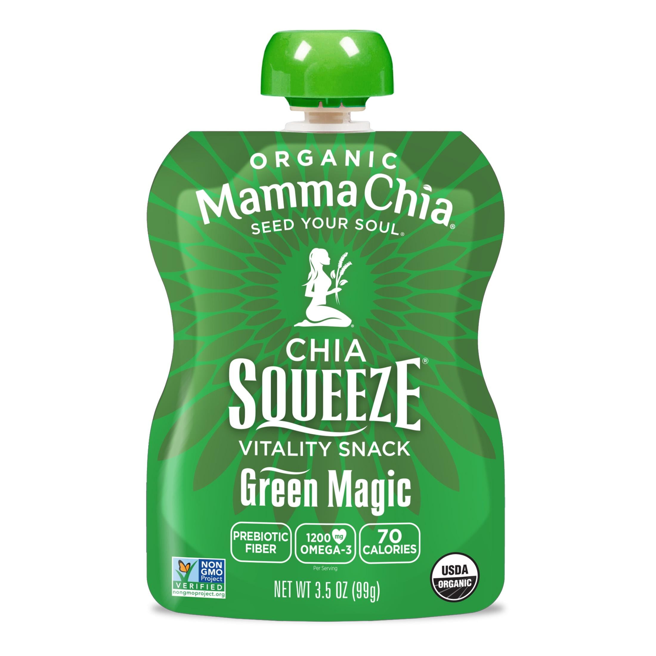 Mamma Chia Organic, Green Magic Chia Squeeze, 3.5 oz, 24 Count Pouches 6 Boxes of 4
