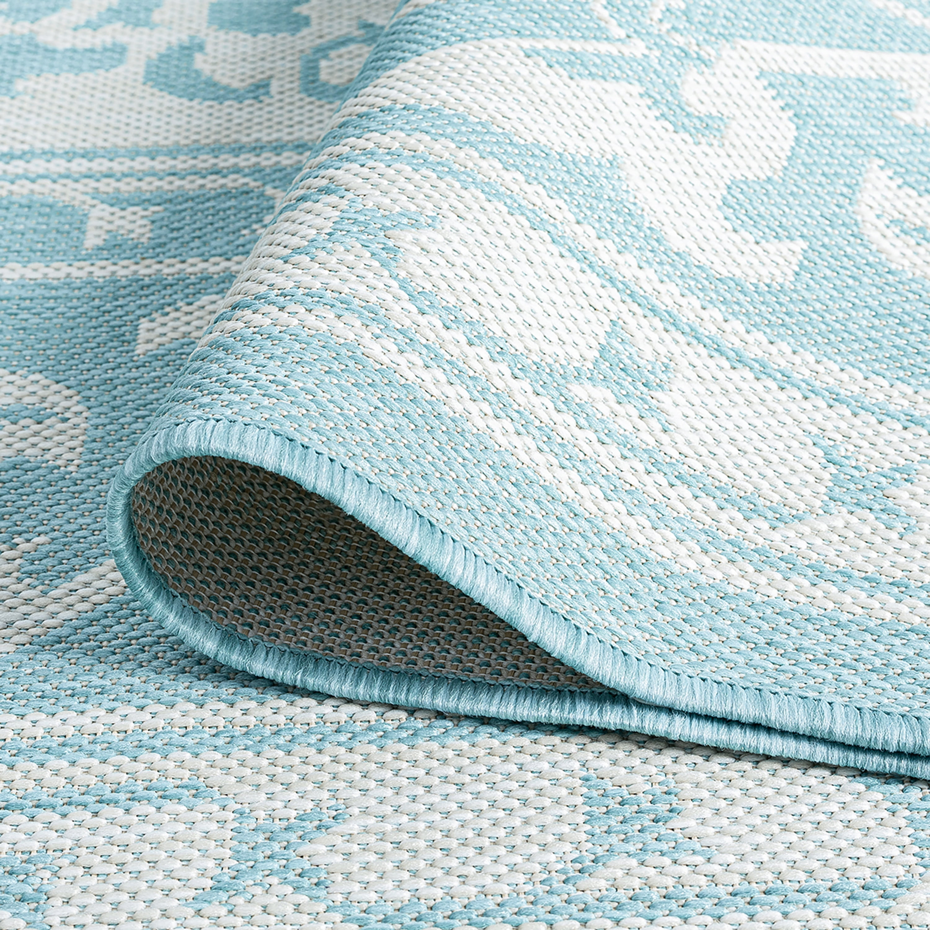 Bliss Rugs Floral Indoor Outdoor Rug Water Resistant Runner Rug for Patio, Hallway, Entryway, Deck, Aqua ,2' x 8'