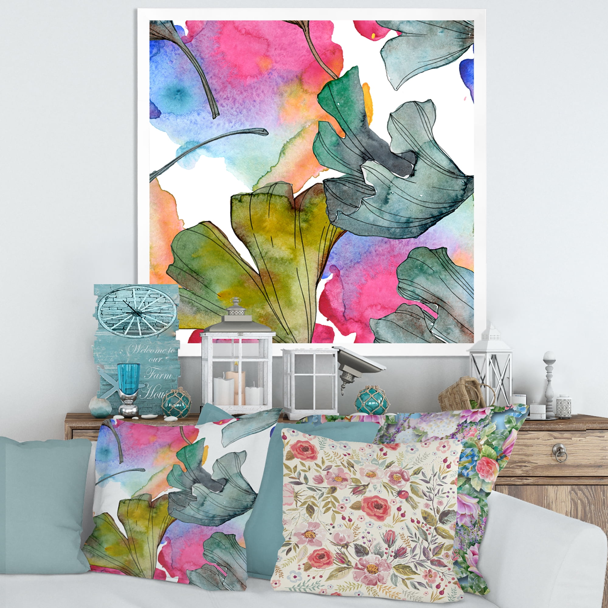 Designart 'Abstract Ginkgo Biloba Leaf Foliage' Traditional Framed Art Print