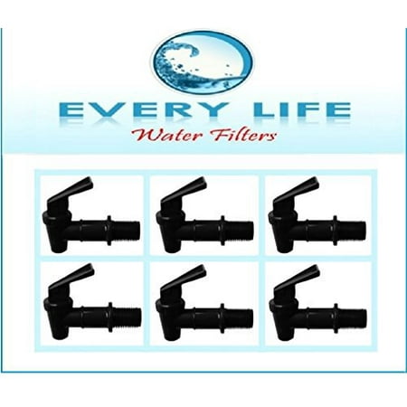 - Black Plastic Faucet 6-pack, 3/4 Inch, Spigots, Water Filter Bucket, Water Crock Tap, Replacement Beverage Dispenser Tap with Washers and Nut