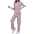thumbnail image 4 of INSPIRE CHIC Women's Pajamas Set Crewneck Long Sleeve Sleepwear Soft Pjs Loungewear with Pocket M Purple, 4 of 5