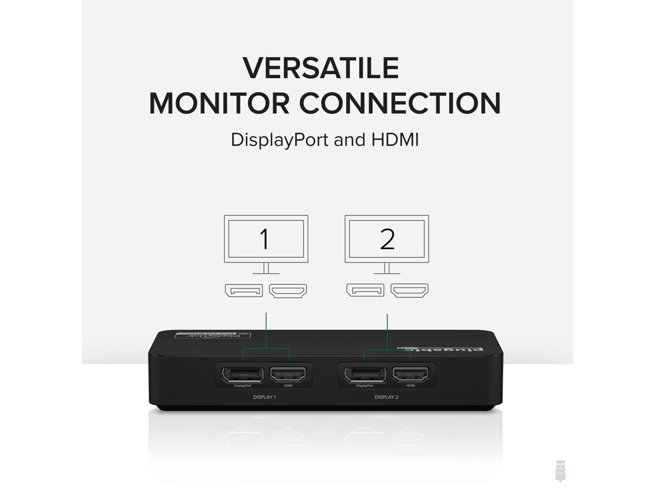 Plugable 4K DisplayPort and HDMI Dual Monitor Adapter for USB 3.0 and USB-C, Compatible with Windows and Mac