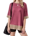 thumbnail image 5 of Women's Summer Short Sleeve Crewneck Tops Tees Blouses Oversized Loose Fit Solid Color Basic Casual Daily Wear Vacation Streetwear Fashion Essential Gift for Women | CSEONE,Hot Pink XL, 5 of 9