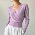 thumbnail image 2 of gbyLJF Women's Wrap Cross V Neck Tops Slim Fit Long Sleeve Sweater Lightweight Soft Knitted Blouse, 2 of 8
