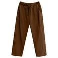 thumbnail image 4 of QHFBli Womens Linen Cropped Wide Leg Pants Elastic Waist Casual Palazzo Trousers with Pockets, 4 of 4