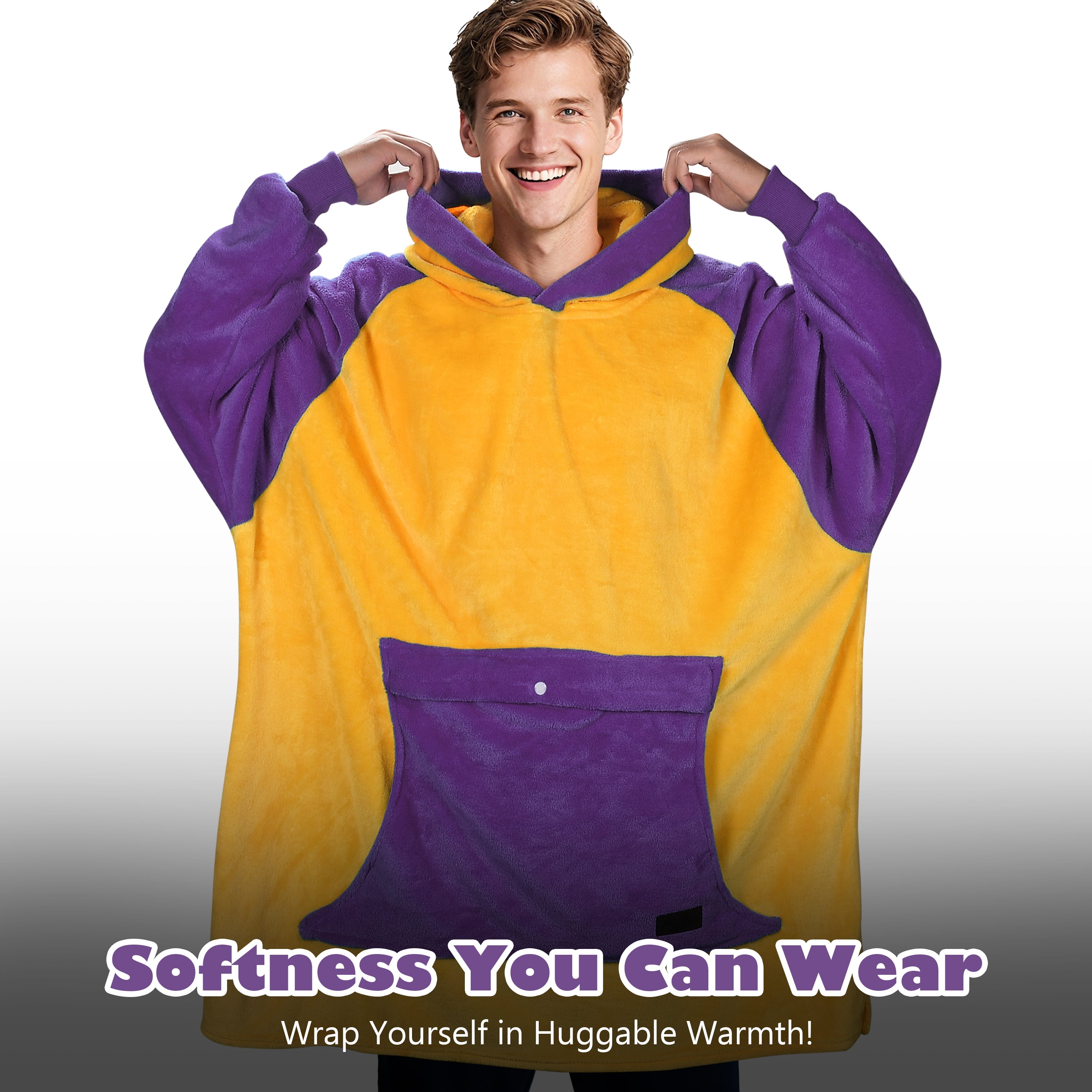 Catalonia Oversized Blanket Hoodie Sweatshirt, Fleece Pullover with Large Front Pocket, for Adults Men Women