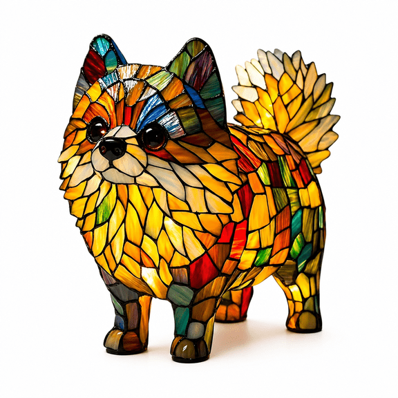 MONTERA 2026 New Pomeranian Lamp Stained Glass Lamp,Dogs Tabletop Lights Dog Night Lights for Bedroom,Living Room,Office,Study,Bedside,Kids Room,5.9" Resin Desktop Lamp for Home Office Living Room