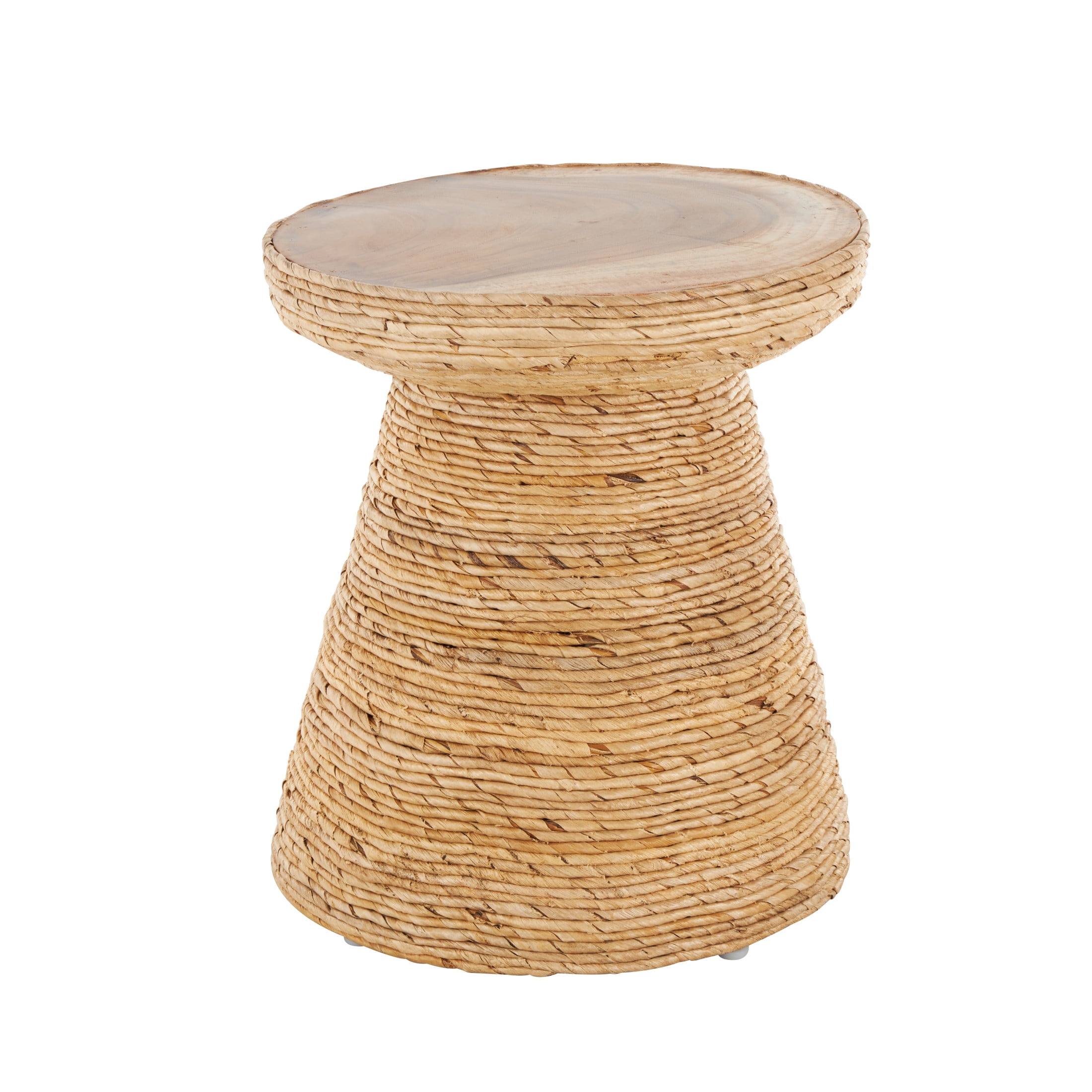 DecMode 16" x 19" Brown Banana Leaf Handmade Woven Accent Table with Wooden Tabletop, 1-Piece