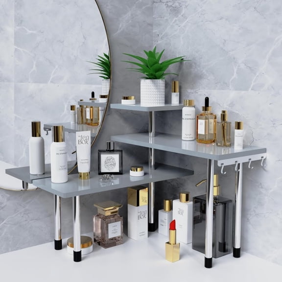 Gray 3-Layer Wooden Corner Storage Rack, Space Saving Display Stand for Kitchen, Living Room, Office, Entryway - Natural Finish