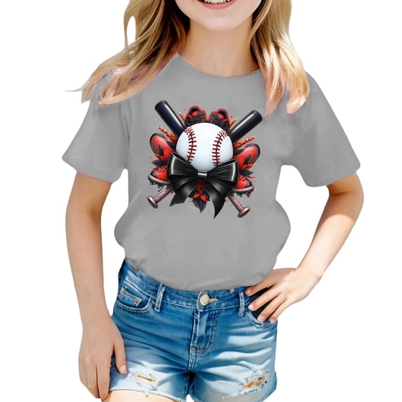 YUEHUA Back To Sch ool Supplies Summer Boys Girls and Children's Short Sleeved Baseball Patterned Casual Loose Fitting Short Sleeved T Shirt, Size 10-11 Years