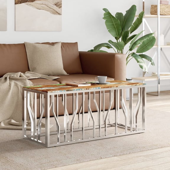 vidaXL Coffee Table 43.3"x17.7"x17.7" Stainless Steel and Glass