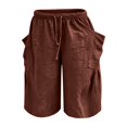 thumbnail image 3 of Women's Loose Fit Wide Leg Pants Summer Cotton Linen Casual Five Quarter Pants Elastic Waist with Drawstring Trouses by Yigetop Brown L, 3 of 5