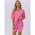 thumbnail image 3 of DARING DIVA Pajamas V Neck Workout Reversible Tracksuit Shorts Set M Pink, 3 of 6