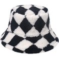 thumbnail image 2 of CoCopeaunts Mens Bucket Hat Europe American Style Winter Warm Geometry Diamond Plaid Fisherman Cap Lamb Wool Basin Cap for Women, 2 of 8