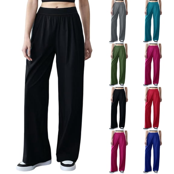 Laqbezok Women's Quick-Dry Straight Leg Pants, High Elastic Waist Casual Sports Trousers, Basic Active Slacks for Gym Workout Travel
