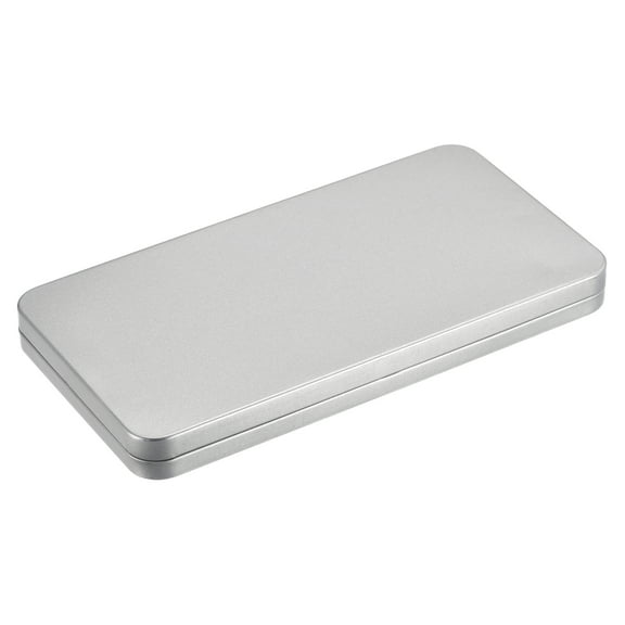 Uxcell Metal Tin Box, 6.69" x 3.54" x 0.59" Rectangular Empty Tinplate Storage Containers with Lids, Silver Tone