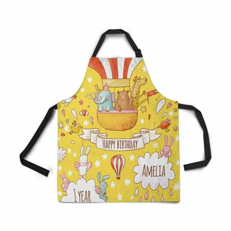 

ASHLEIGH Adjustable Bib Apron for Women Men Girls with Pockets Lovely Happy Birthday Sweet s Elephant Bear Giraffe Air Balloon Kitchen Apron for Cooking Baking Gardening Grooming Cleaning