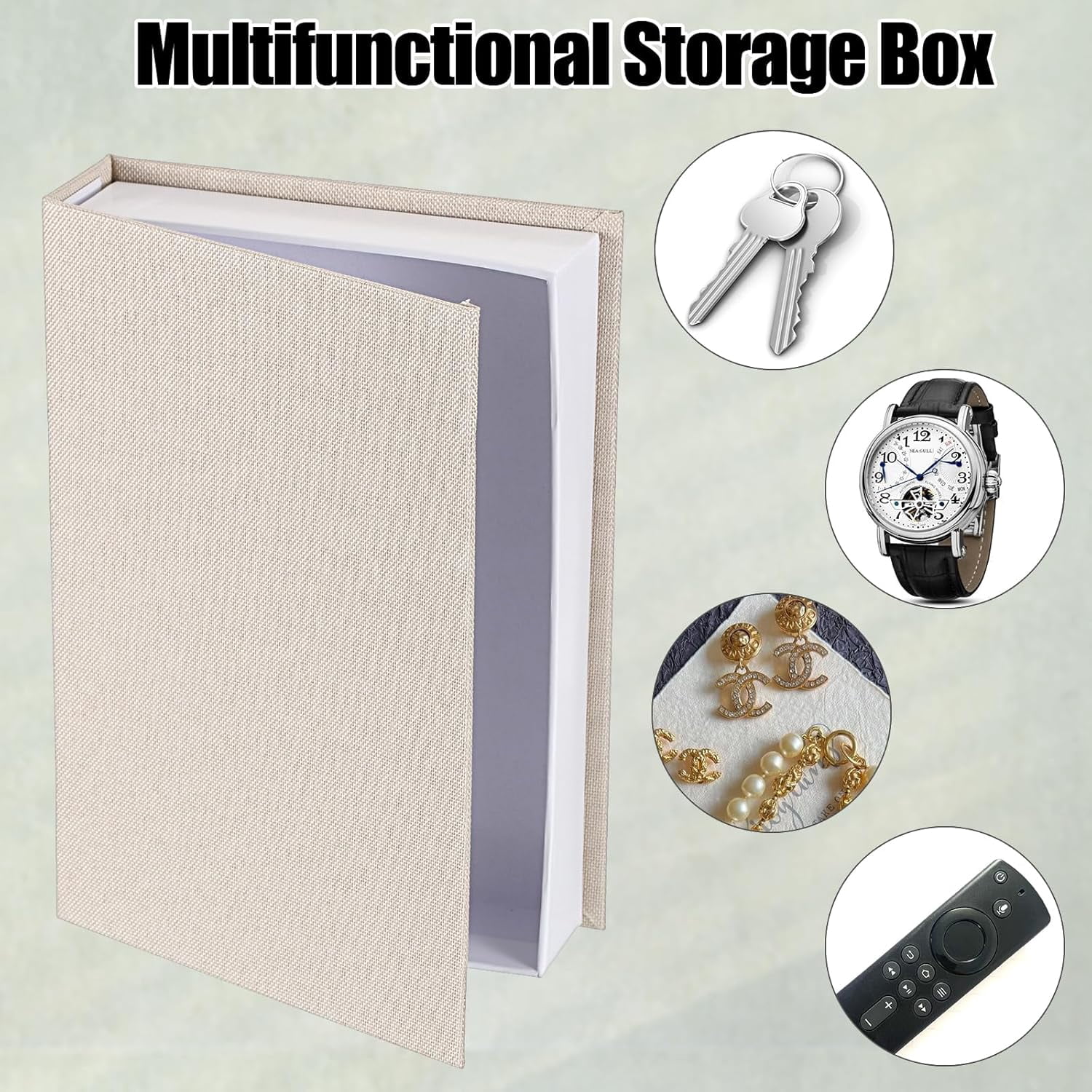 ABPETE 3 Pcs Faux Book Box for Decoration Beige Neutral Linen Photo Storage Boxes Memory Box with Magnetic Lid for Keepsake Home Decor Boxes for Bookshelf Coffee Table