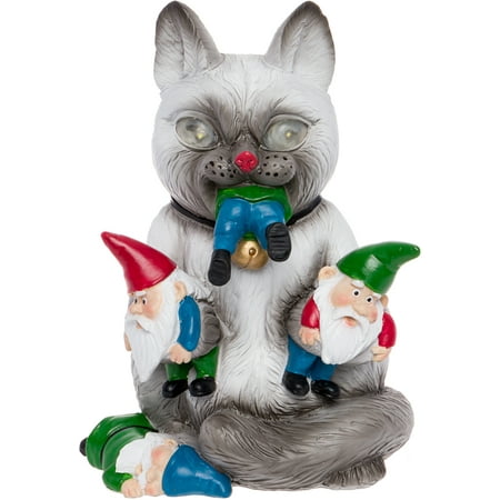 GreenLighting Solar Powered Cat Massacre Gnome Novelty Light Up Garden Statue