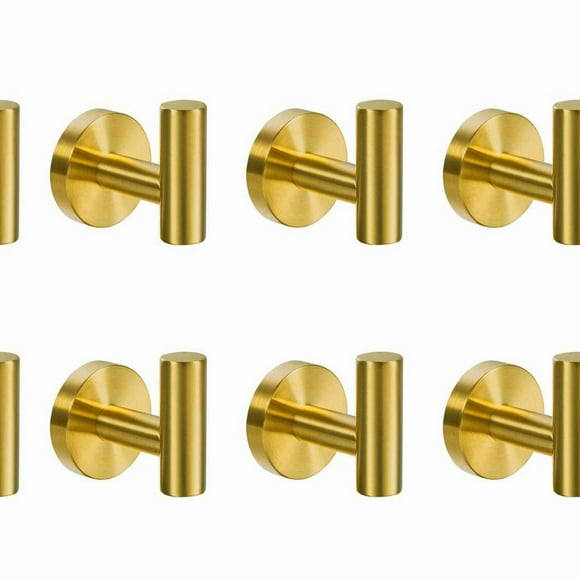 GoldenGrip 6-Pack Brushed Gold Towel Hooks - Heavy Duty Wall Mount 304 Stainless Steel for Bathroom, Bedroom, and Kitchen
