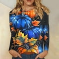 thumbnail image 3 of Up to 50% off Halloween Shirts for Women Long Sleeve Round Neck Pumpkin Graphic Printed Funny Tee Tshirts Loose Fit Plus Size (3XL, Blue), 3 of 5