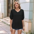 thumbnail image 4 of Womens Puff Short Sleeve Shirt Summer Tops V Neck Casual T Shirts Loose Fit Blouses Black XXL, 4 of 6