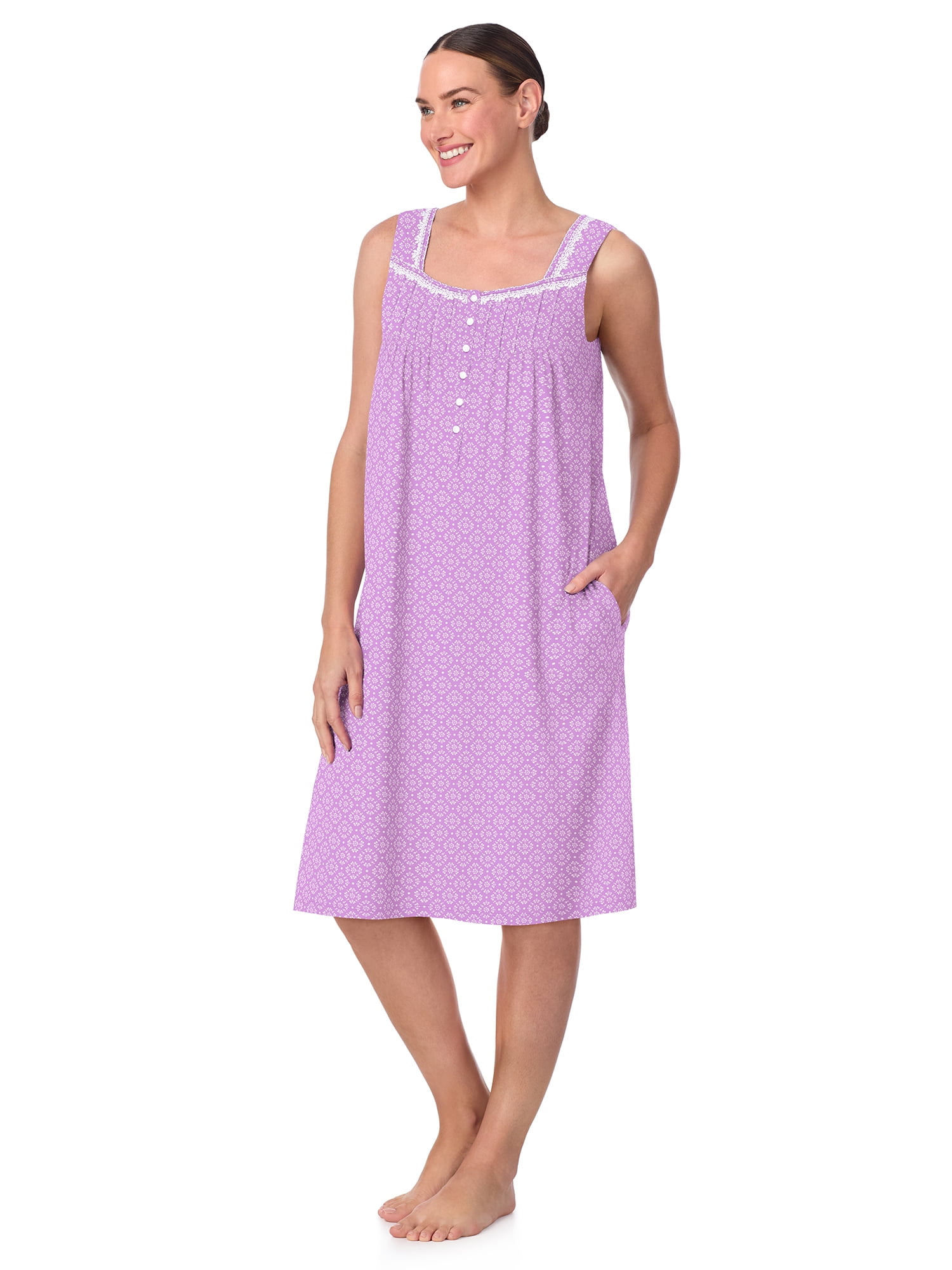 Aria Women's 100% Cotton Sleeveless 40" Nightgown, Sizes XS-5X