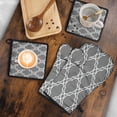 thumbnail image 5 of Gray Geometric Pattern Kitchen Oven Mitt and Pot Holder Sets 4 Pcs for Baking, Cooking and Grilling, Heat Resistant Up To 392 °F, 5 of 7