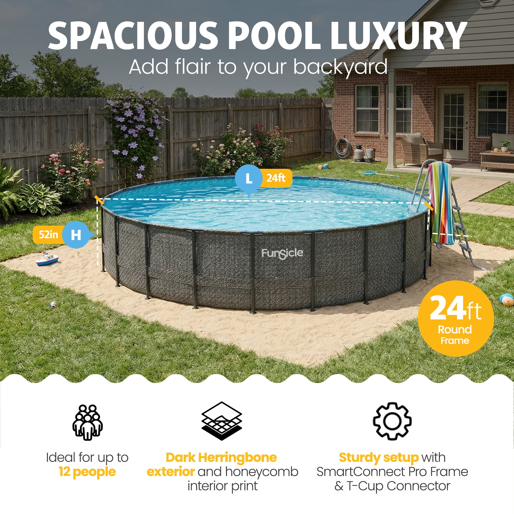 Funsicle 24' x 52" Oasis Designer Above Ground Pool Set with Pump, Round Frame